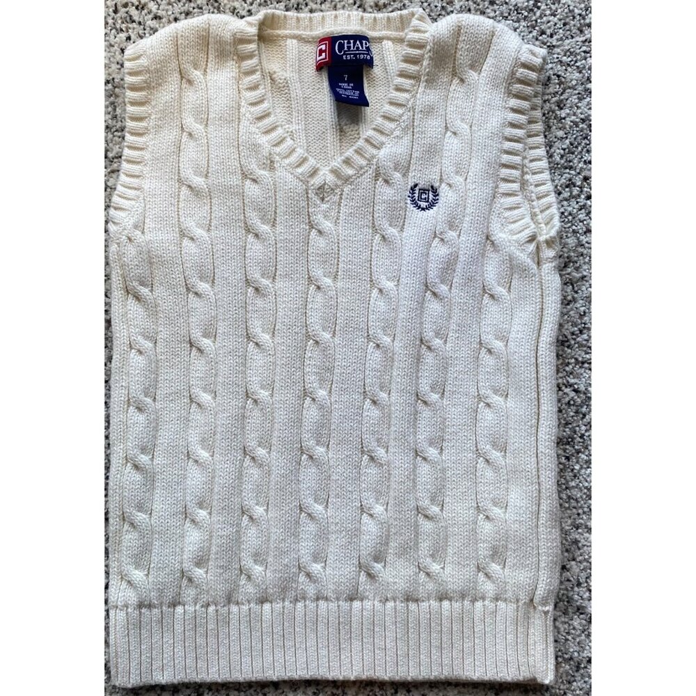 CHAPS RALPH LAUREN Ivory White Cable Knit Sleeveless Sweater Vest Boy Youth 7